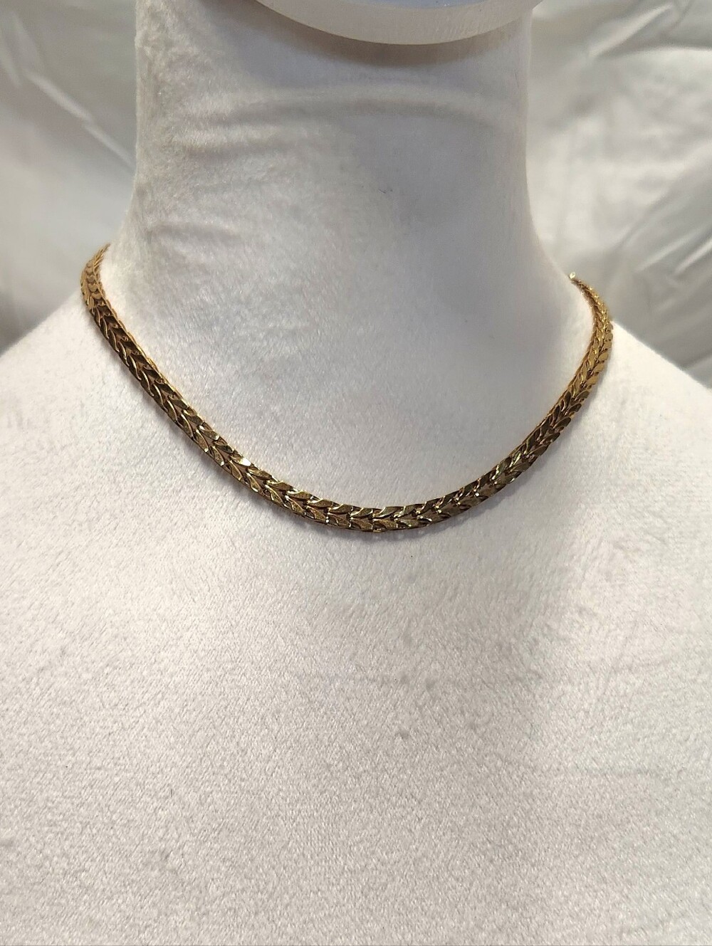 Vintage Monet Gold-Tone Chevron Woven Chain Necklace 16 Inch authentic vintage